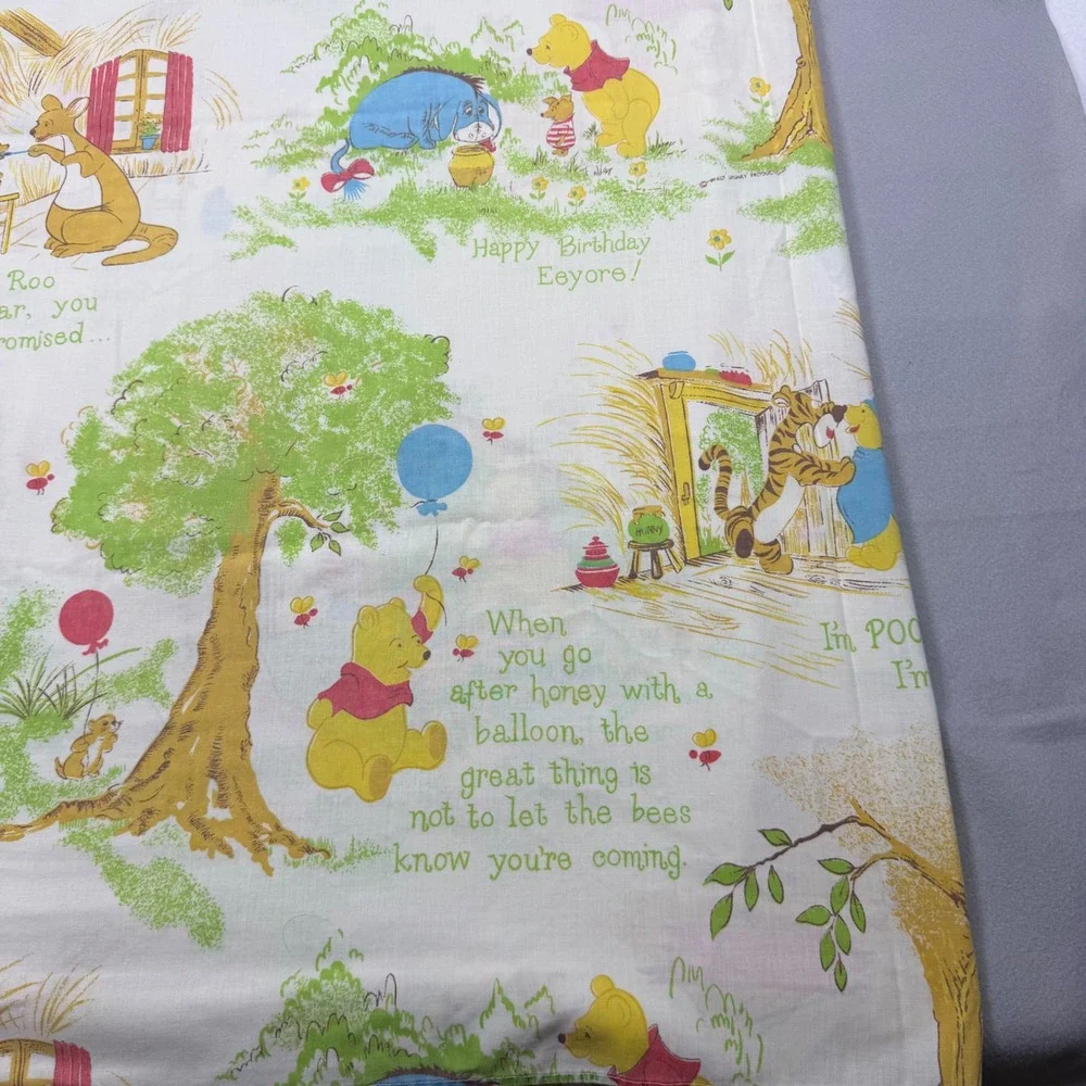 Vintage Winnie the Pooh Twin Flat Sheet Fabric PermaPrest Disney Storybook Print